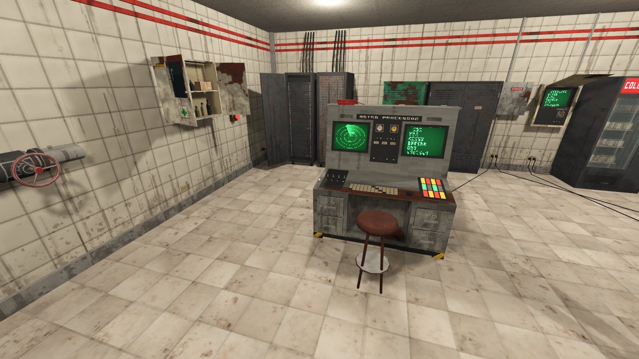 Console and server racks with power cords running to wall sockets